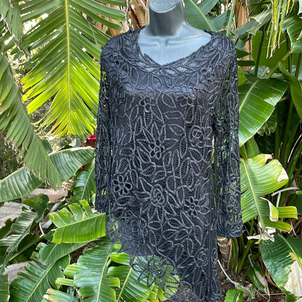 Soulmates beaded 100% silk lace asymmetric top